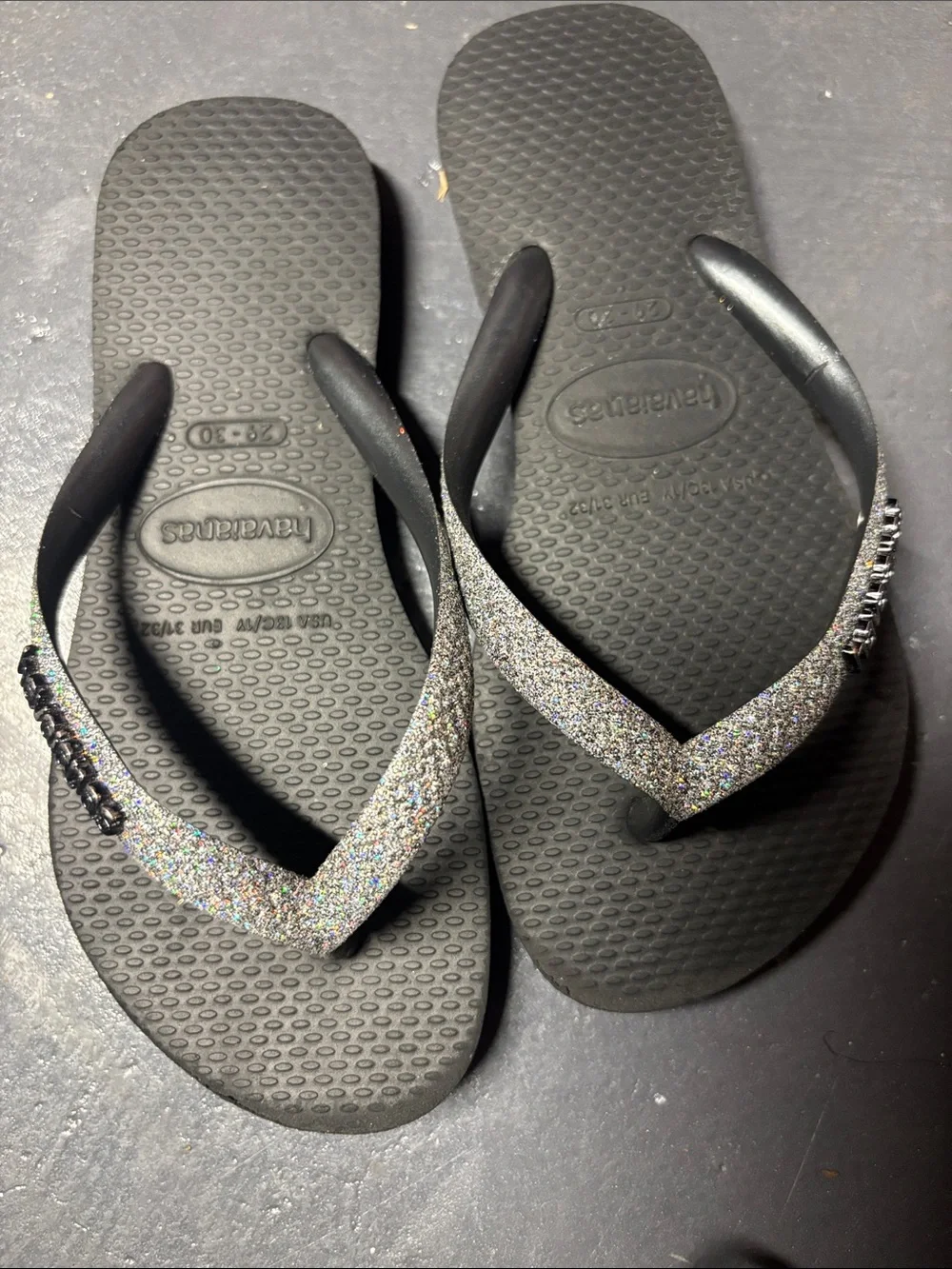 Havaianas Black Flip Flops with Sparkle Straps